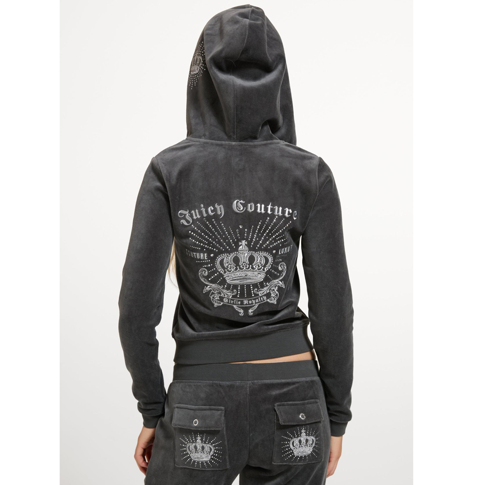 JUICY COUTURE Cotton Velour Fitted Longline Hoodie Γυναικεία Βελούδινη Ζακέτα με κουκούλα - 2