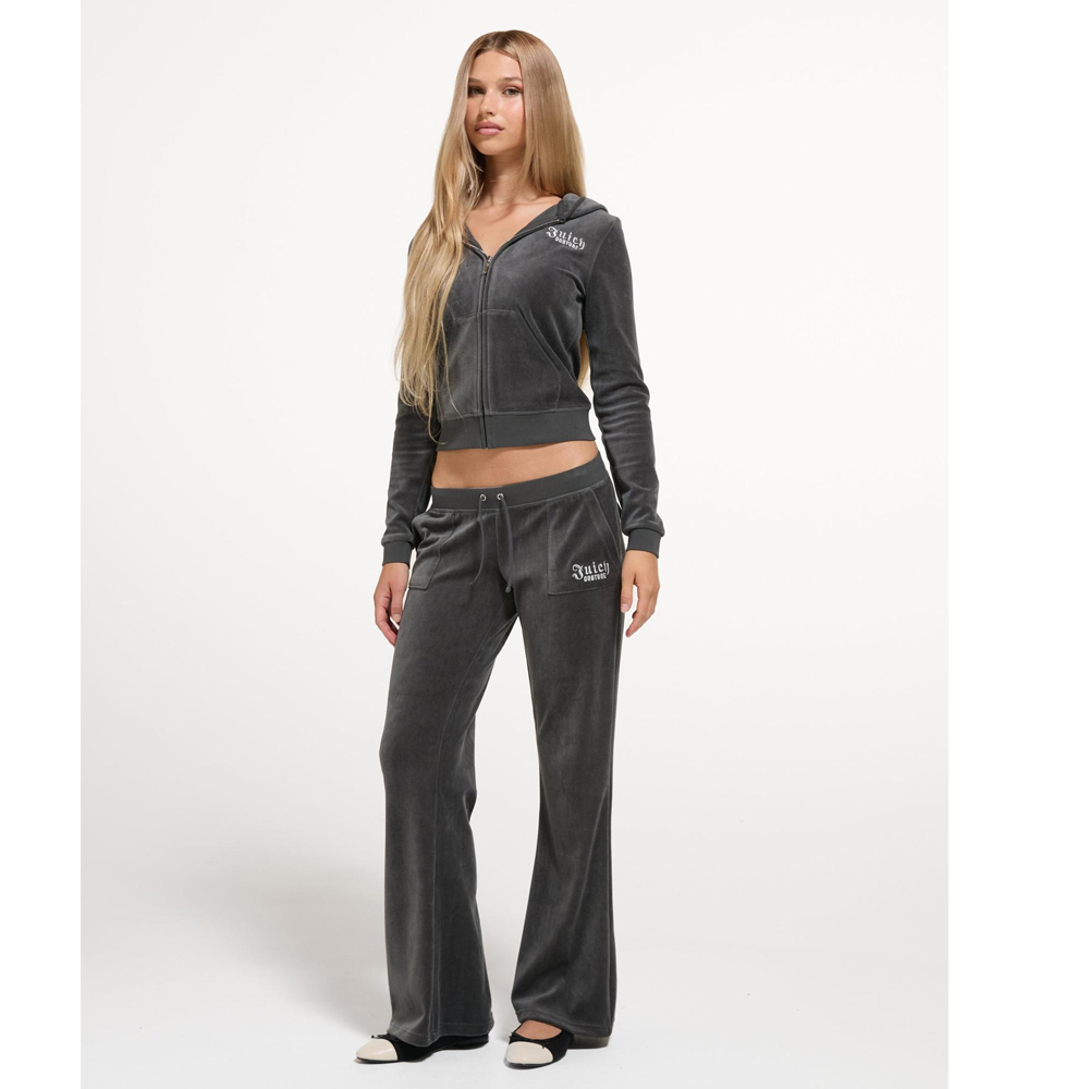 JUICY COUTURE Cotton Velour Fitted Longline Hoodie Γυναικεία Βελούδινη Ζακέτα με κουκούλα - 3