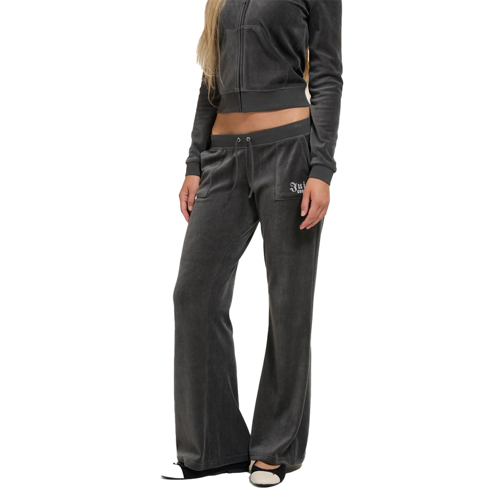 JUICY COUTURE Cotton Velour Ultra Low Rise Flare Leg Trackpant  Γυναικείο Βελούδινο Παντελόνι Φόρμας - Γκρι