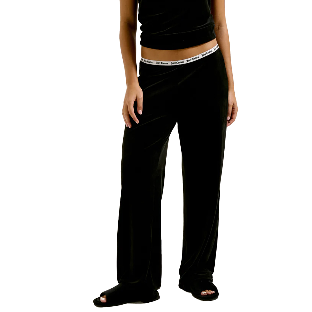 JUICY COUTURE Ribbed Velour Wide Leg Trouser Γυναικείο Παντελόνι Φόρμας  - Μαύρο