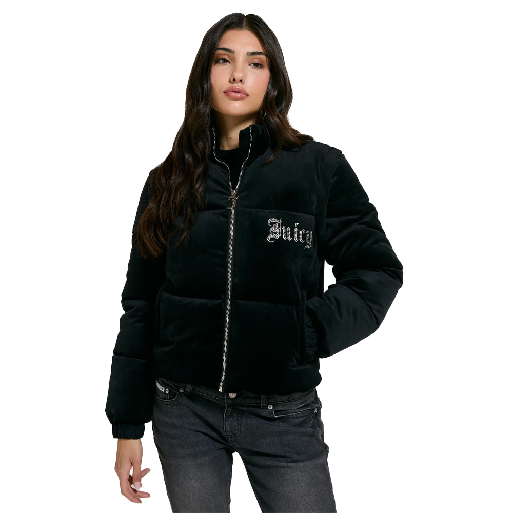 JUICY COUTURE Woven Velour Puffer Jacket Γυναικείο Μπουφάν - Μαύρο