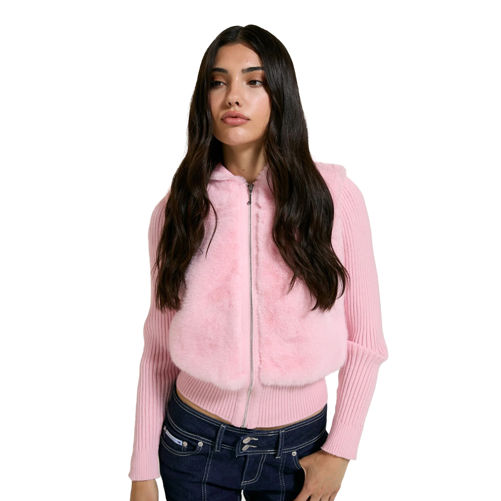 JUICY COUTURE Fur Hooded Jacket Γυναικείο Μπουφάν - Ροζ