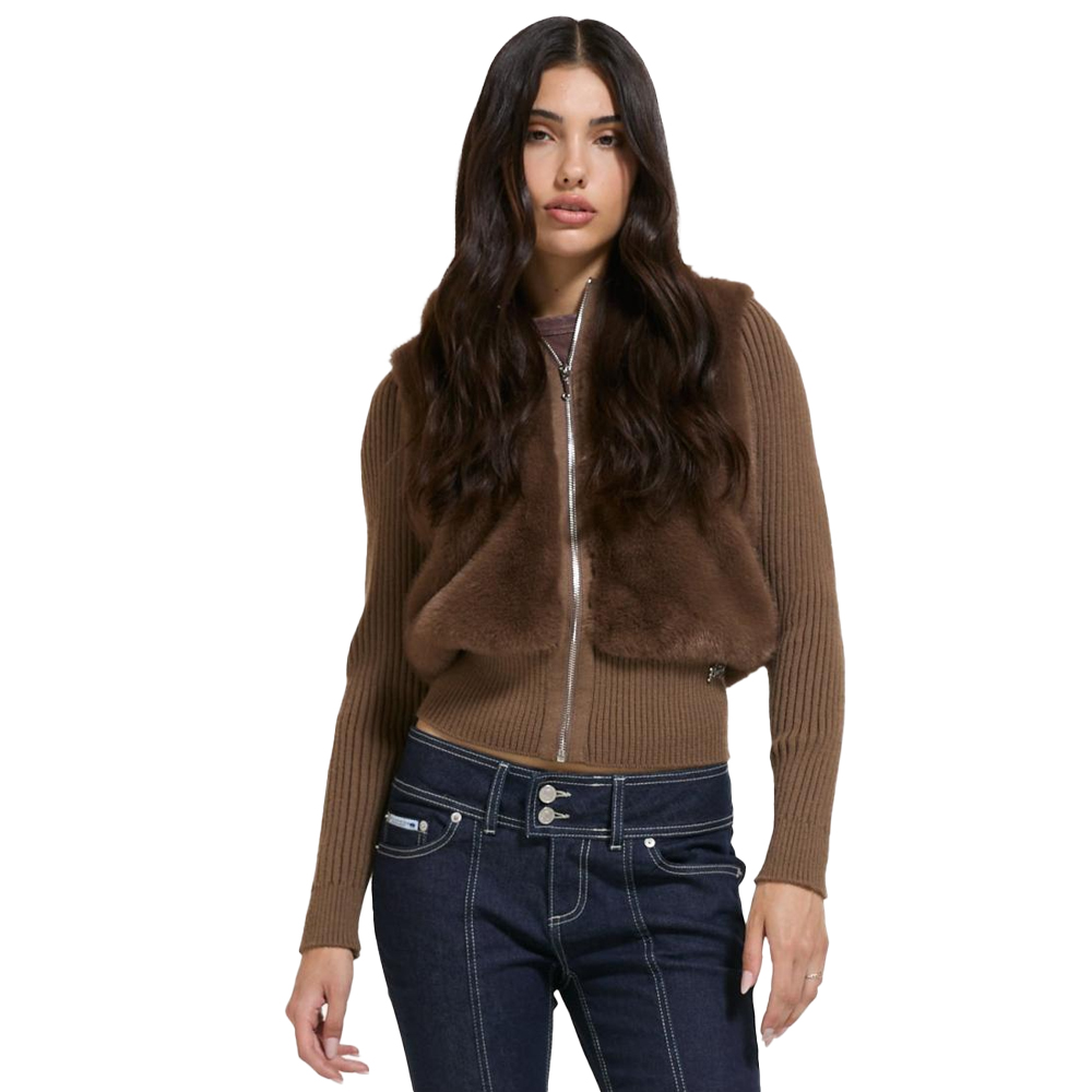 JUICY COUTURE Fur Hooded Jacket Γυναικείο Μπουφάν - Καφέ