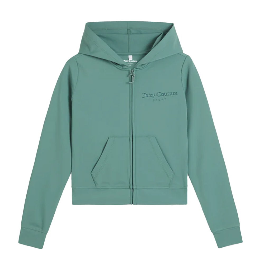 JUICY COUTURE Ennis Activewear Peached Interlock Fitted Hoodie Γυναικεία Ζακέτα με κουκούλα - Πράσινο
