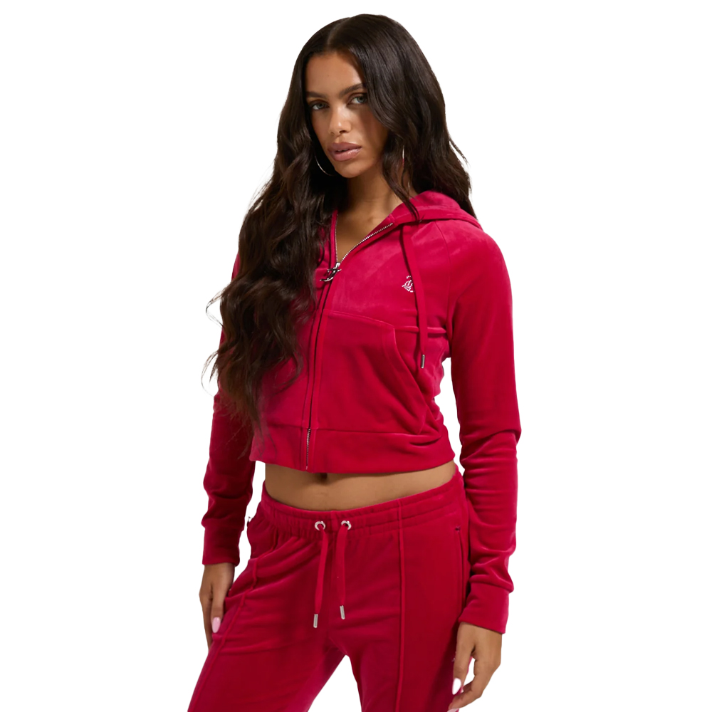 JUICY COUTURE Madison Classic Velour Hoodie With Juicy Logo Γυναικεία Βελούδινη Ζακέτα με κουκούλα - Κόκκινο