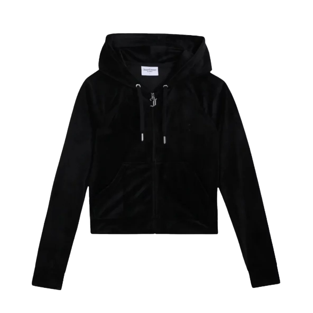 JUICY COUTURE Classic Velour Madison Outline Hoodie Γυναικεία Βελούδινη Ζακέτα με κουκούλα - Μαύρο
