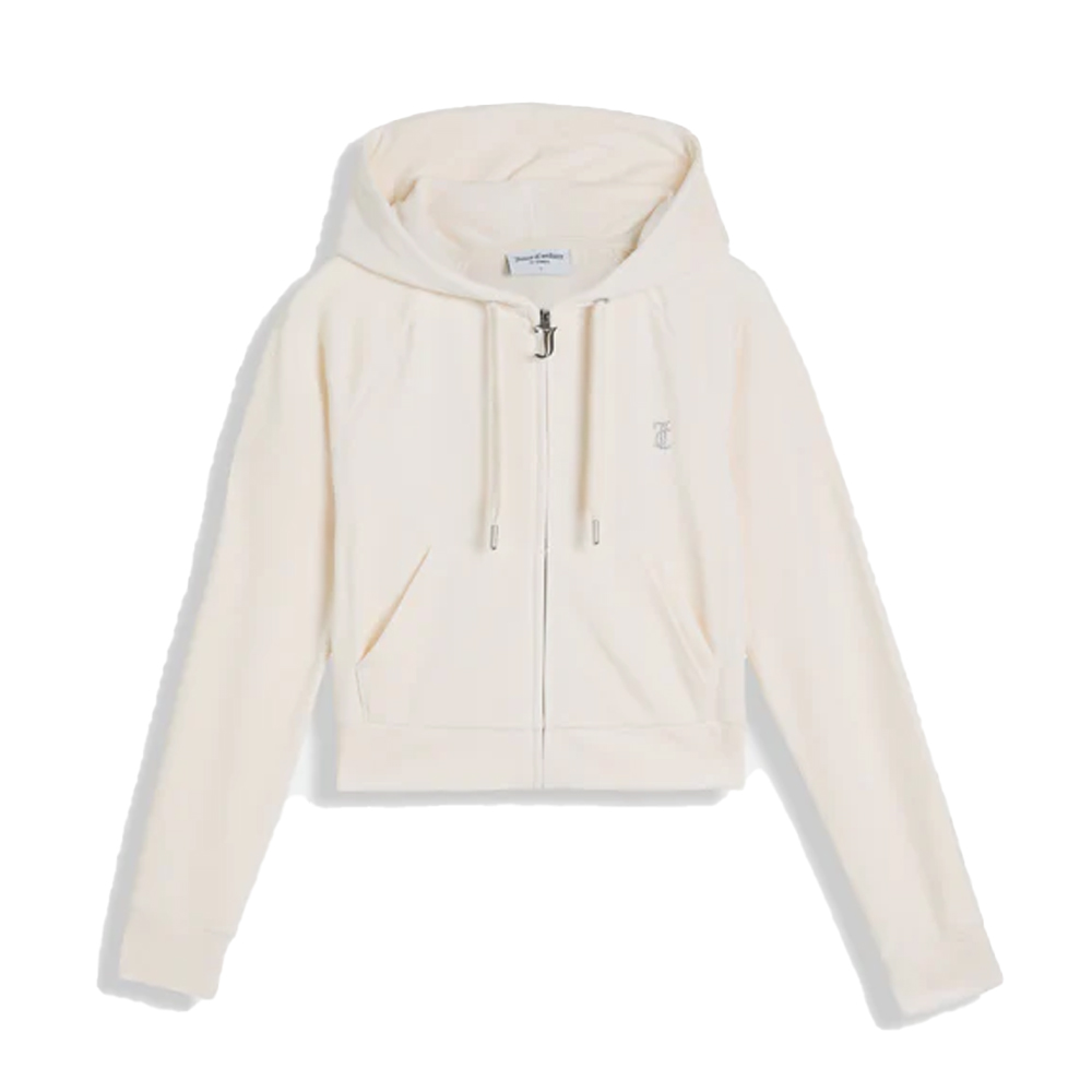 JUICY COUTURE Classic Velour Madison Outline Hoodie Γυναικεία Βελούδινη Ζακέτα - Κρεμ