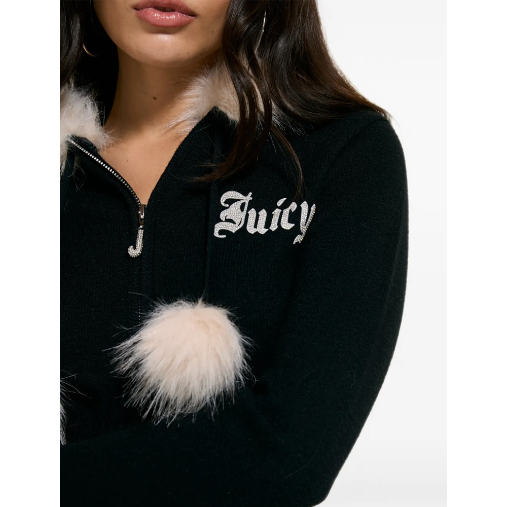 JUICY COUTURE Knit Fitted Hoodie With Fur Trim Detail  Γυναικεία Πλεκτή Ζακέτα με κουκούλα  - 3