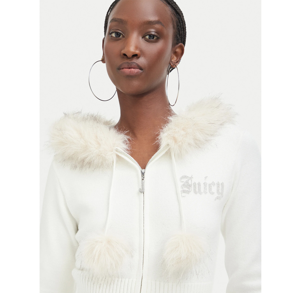 JUICY COUTURE Knit Fitted Hoodie With Fur Trim Detail  Γυναικεία Πλεκτή Ζακέτα με κουκούλα  - 3