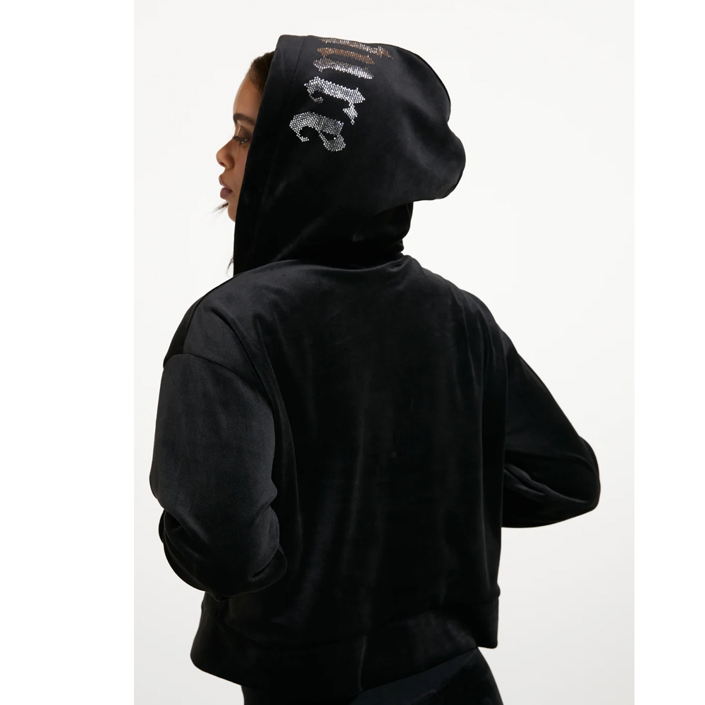 JUICY COUTURE Cotton Velour Oversize Crop Hoodie Γυναικεία Βελούδινη Ζακέτα με κουκούλα - 2