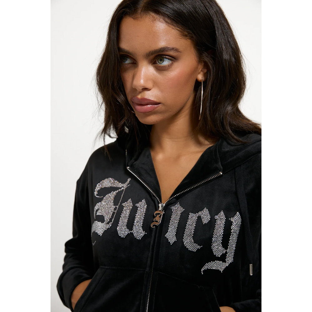 JUICY COUTURE Cotton Velour Oversize Crop Hoodie Γυναικεία Βελούδινη Ζακέτα με κουκούλα - 3