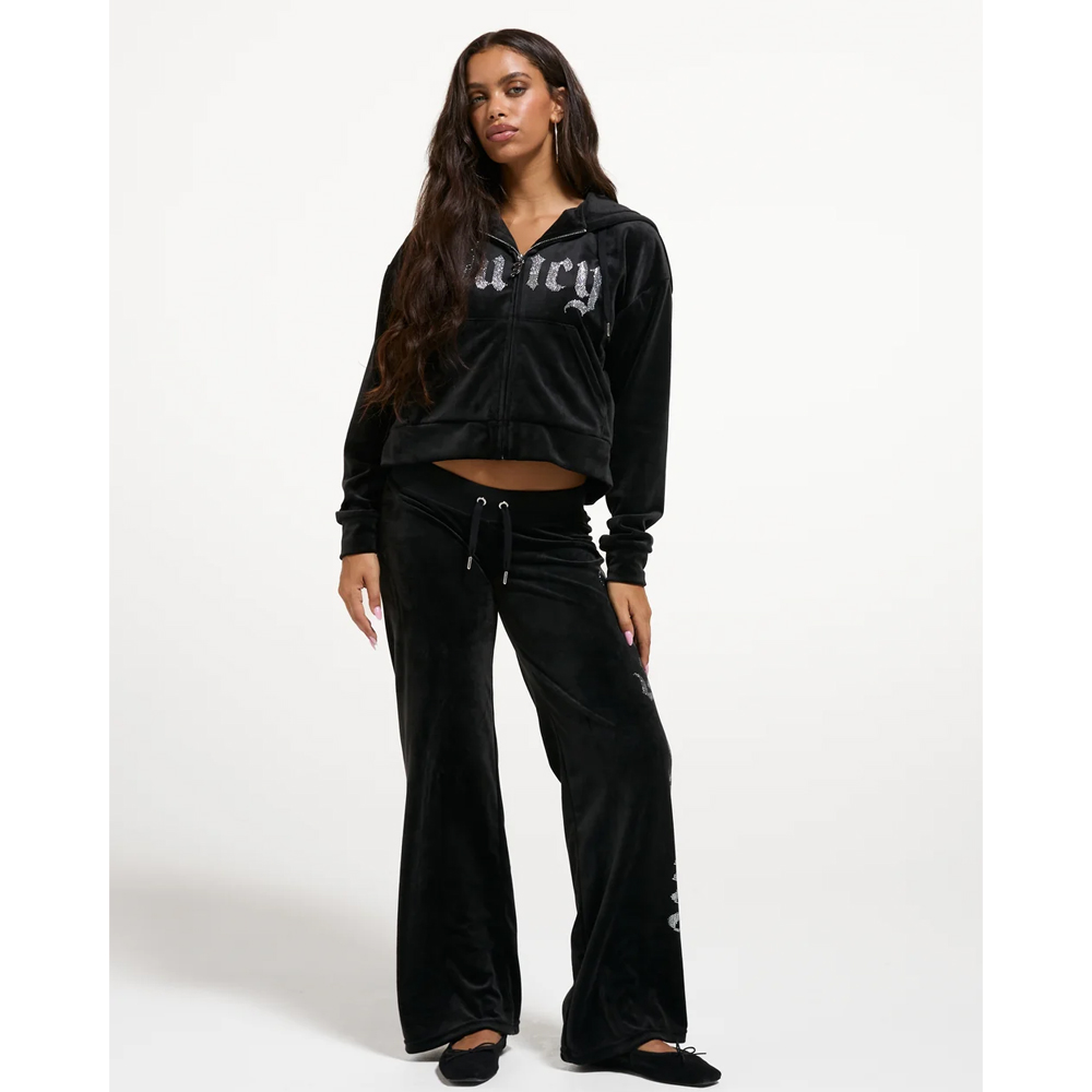 JUICY COUTURE Cotton Velour Oversize Crop Hoodie Γυναικεία Βελούδινη Ζακέτα με κουκούλα - 4