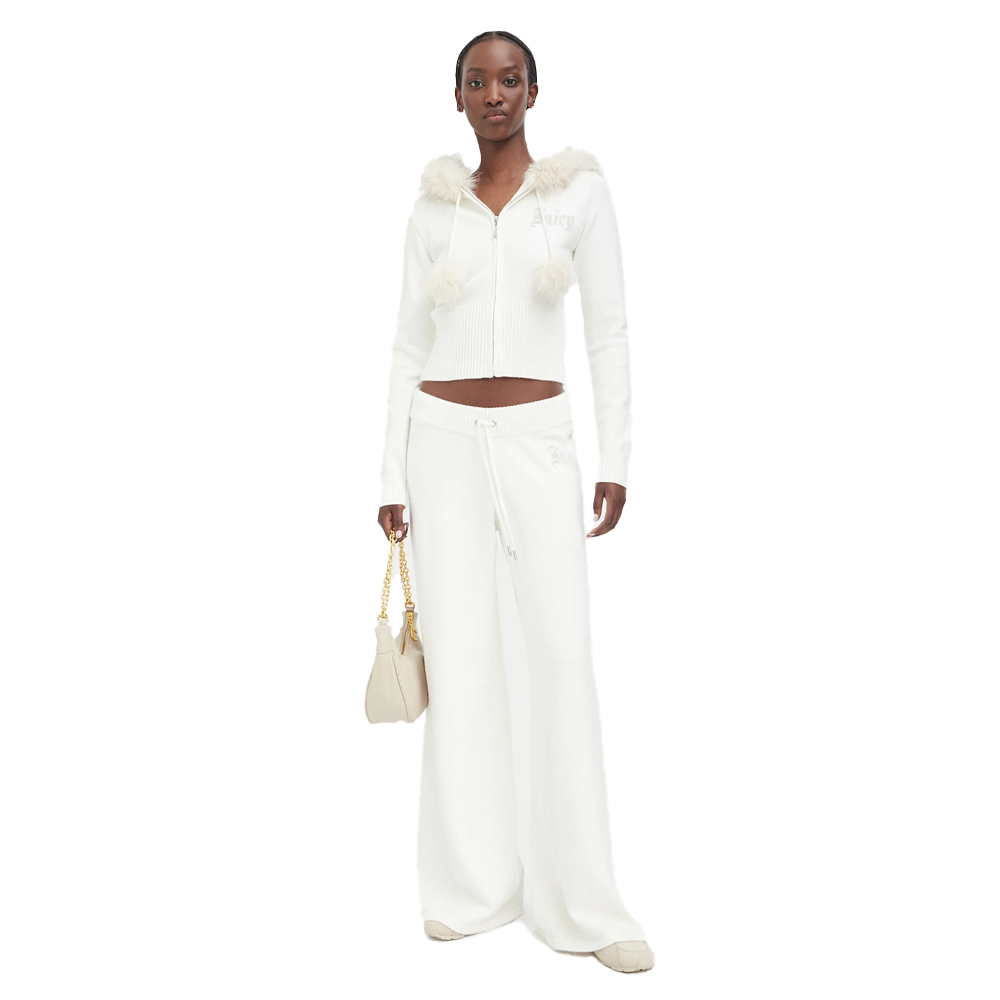 JUICY COUTURE Knit Low Rise Straight Leg Trackpant Γυναικείο Παντελόνι Φόρμας - Κρεμ