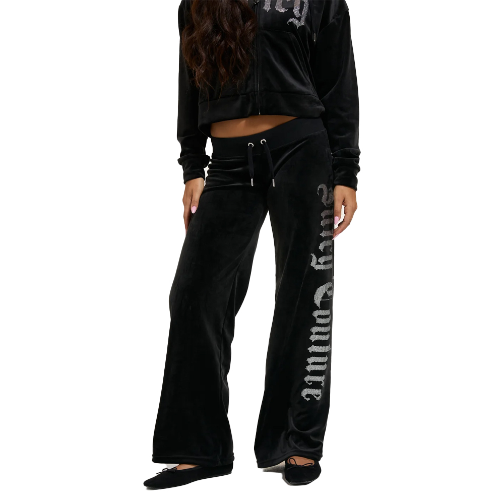 JUICY COUTURE Classic Velour Ultra Low Rise Straight Leg Trackpant Γυναικείο Βελούδινο Παντελόνι Φόρμας - Μαύρο