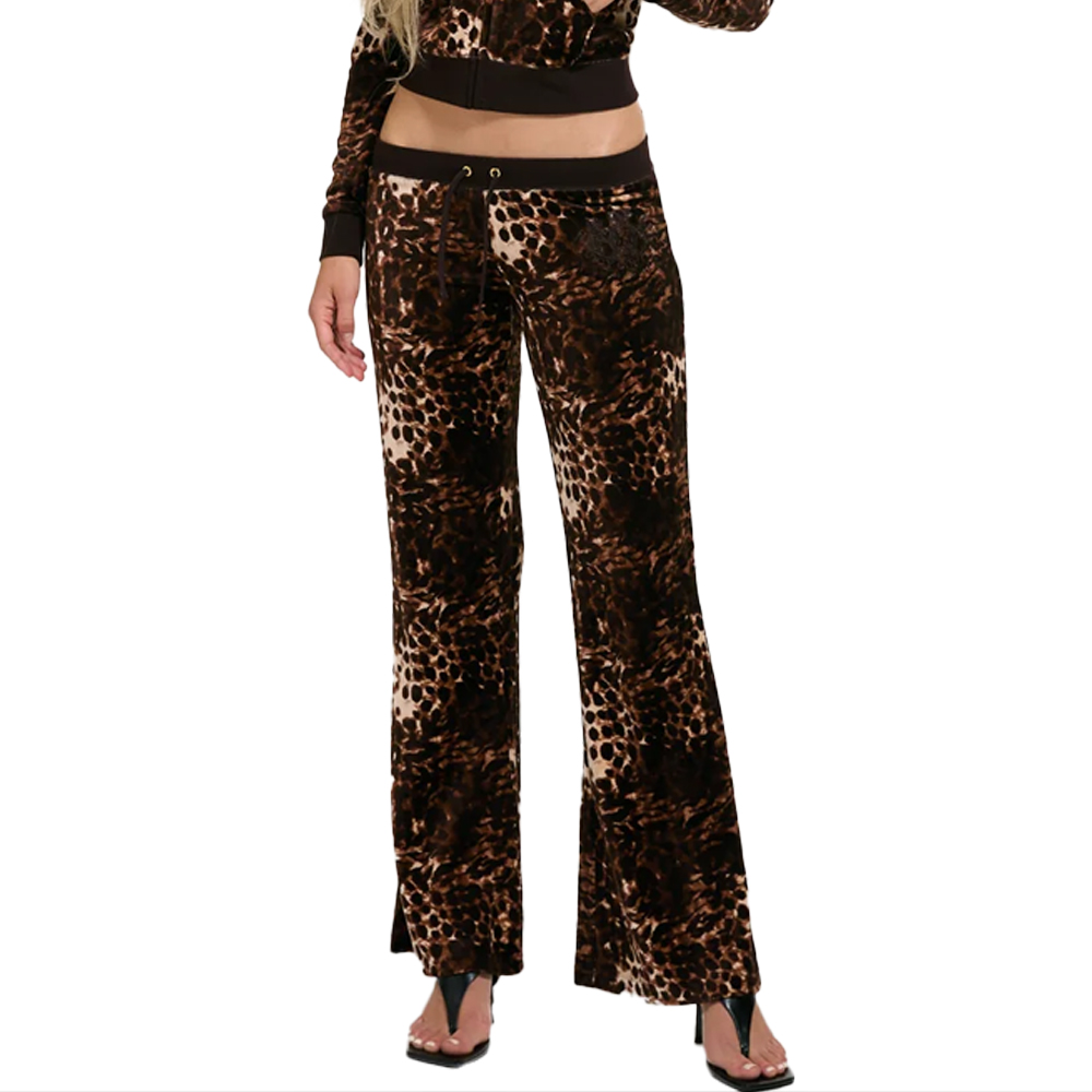 JUICY COUTURE Bamboo Velour Animal Ultra Low Rise Trackpant Γυναικείο Βελούδινο Παντελόνι Φόρμας - Καφέ