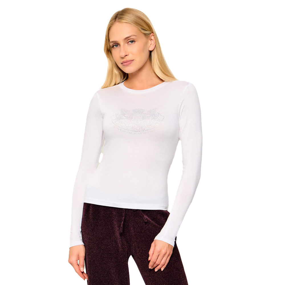 JUICY COUTURE Sheer Jersey T-shirt Γυναικεία Μπλούζα Μακρυμάνικη - Λευκό