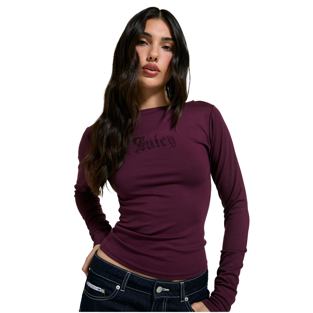 JUICY COUTURE Winetasting Boat Neck Long Sleeve T-shirt  Γυναικεία Μπλούζα Μακρυμάνικη - Μωβ