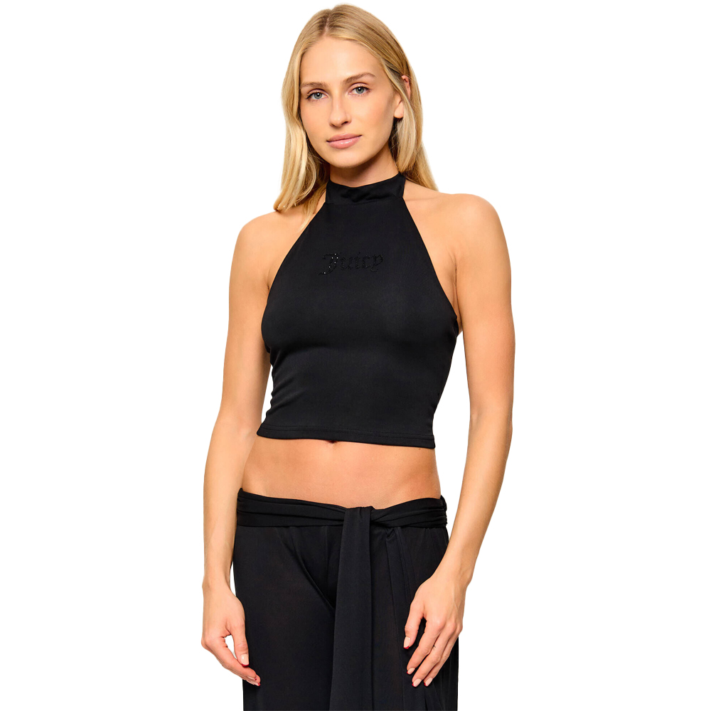 JUICY COUTURE Cupro Jersey Tie Neck Top Γυναικεία Αμάνικη Μπλούζα - Μαύρο