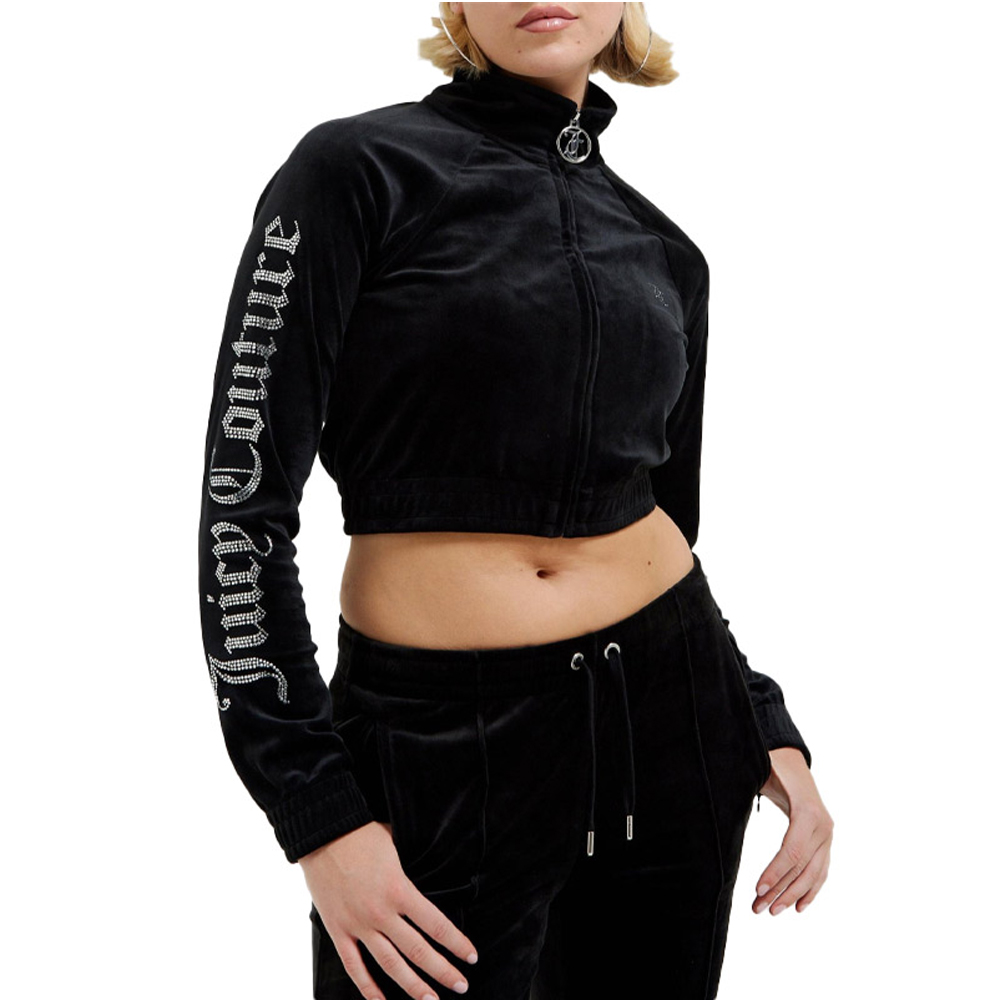 JUICY COUTURE Tasha Juicy Sleeve Logo Track Top Γυναικεία Ζακέτα Cropped - Μαύρο