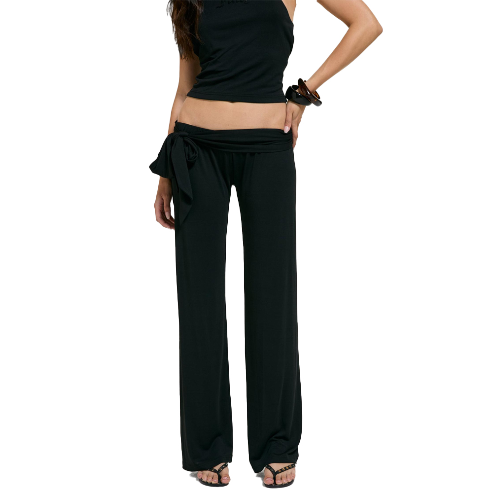 JUICY COUTURE Cupro Jersey Belted Straight Leg Trouser Γυναικεία Παντελόνι - Μαύρο