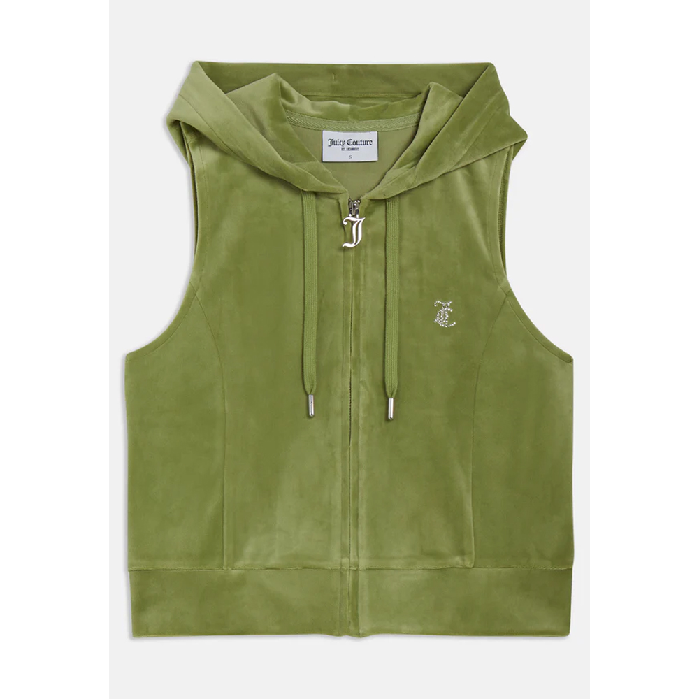 JUICY COUTURE Gilly Velour Gilet Mosstone Γυναικεία Αμάνικη Ζακέτα - 3