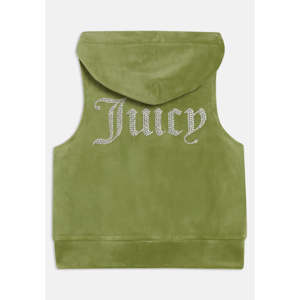 JUICY COUTURE Gilly Velour Gilet Mosstone Γυναικεία Αμάνικη Ζακέτα - 4