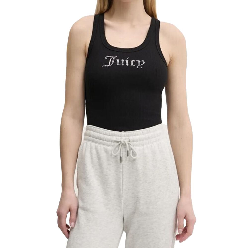 JUICY COUTURE Rib Racer Vest Top Γυναικείο Αμάνικο T-Shirt  - Μαύρο