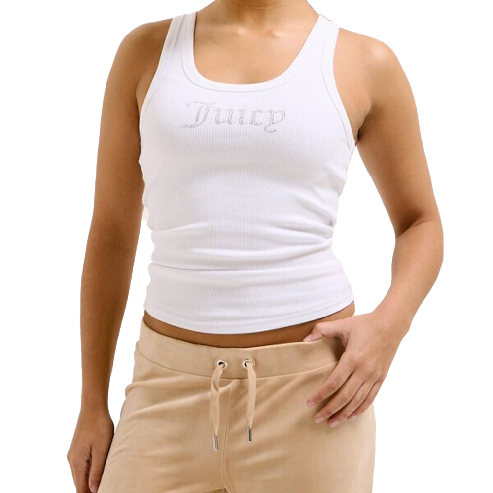 JUICY COUTURE Rib Racer Vest Top Γυναικείο Αμάνικο T-Shirt  - Λευκό