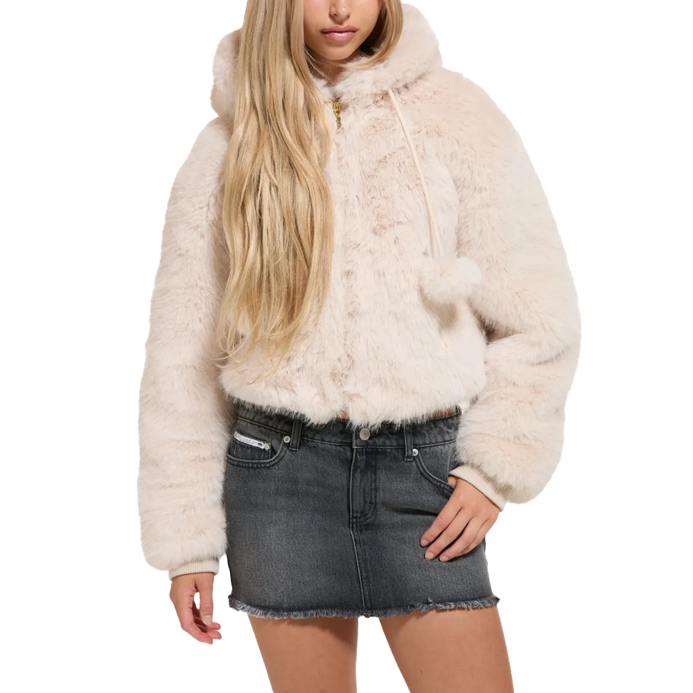 JUICY COUTURE Fur Jacket Γυναικείο Γούνινο Μπουφάν - Κρεμ