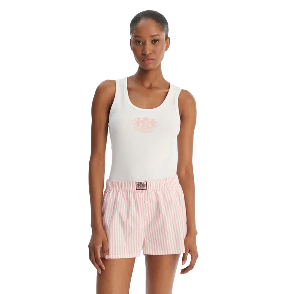 JUICY COUTURE Dog Crest Embroidery Vest And Boxer Short Γυναικείο Σετ Αμάνικο T-Shirt - Σορτς - Λευκό-Ροζ