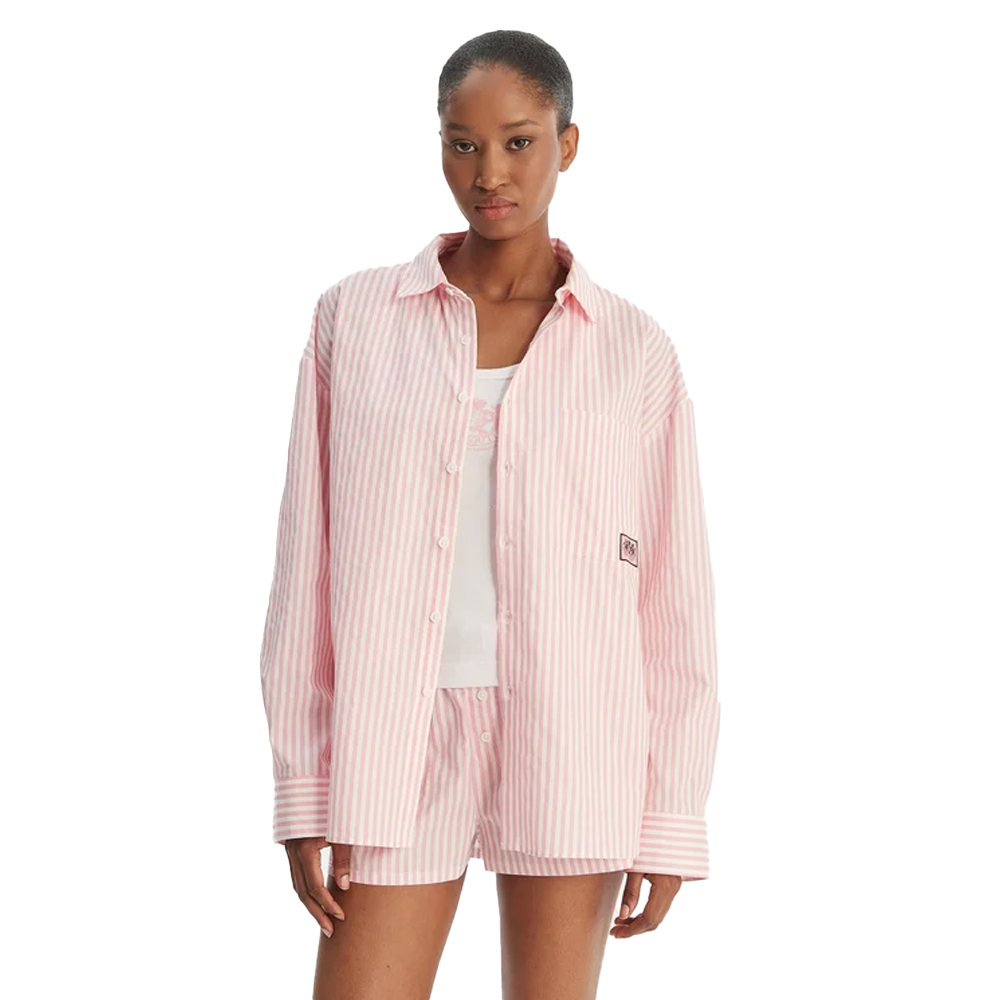JUICY COUTURE Stripe Dog Crest Badge Shirt Γυναικείο Πουκάμισο - Ροζ