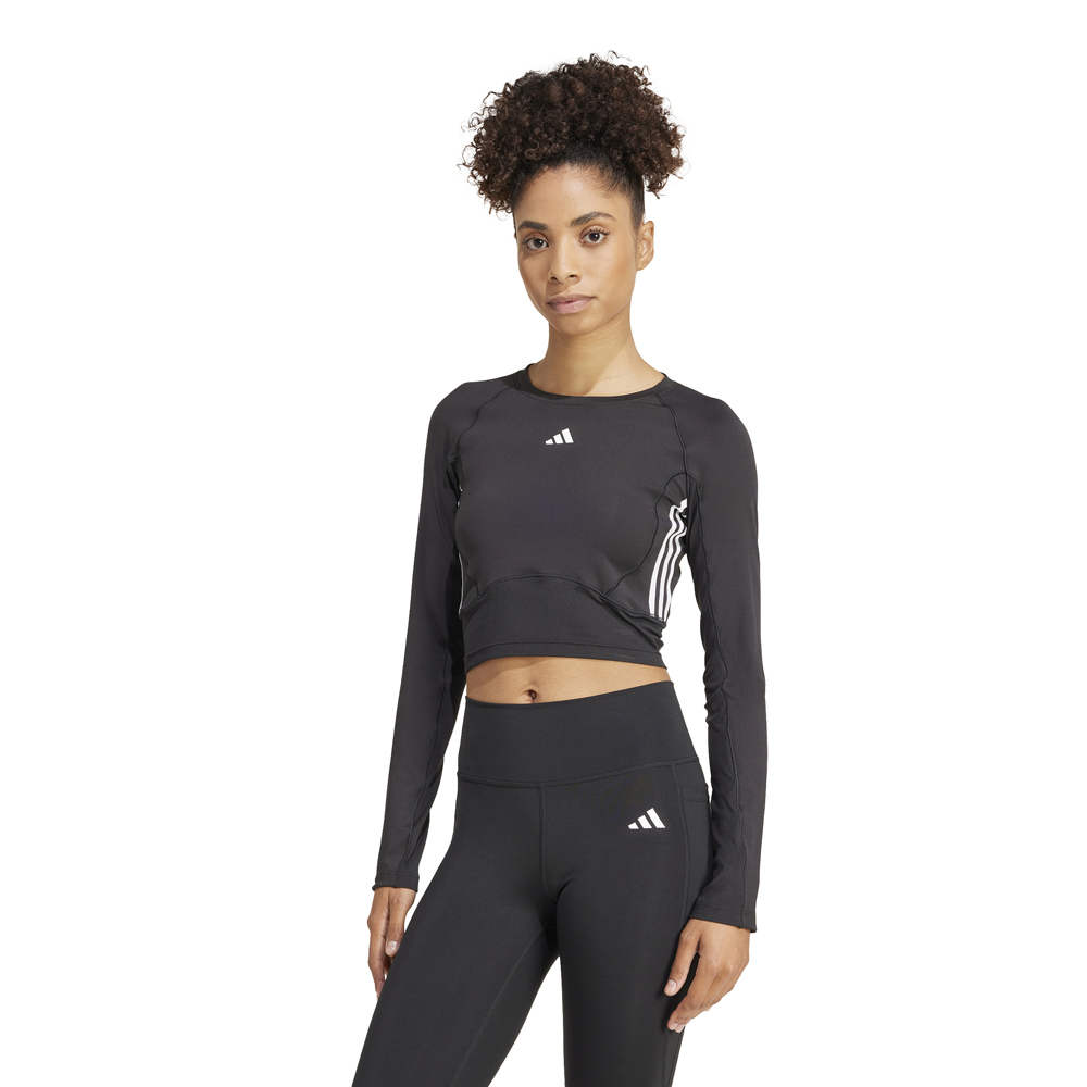 ADIDAS Material Mix Long Sleeve Crop Top Γυναικείο Crop Μακρυμάνικο - Μαύρο