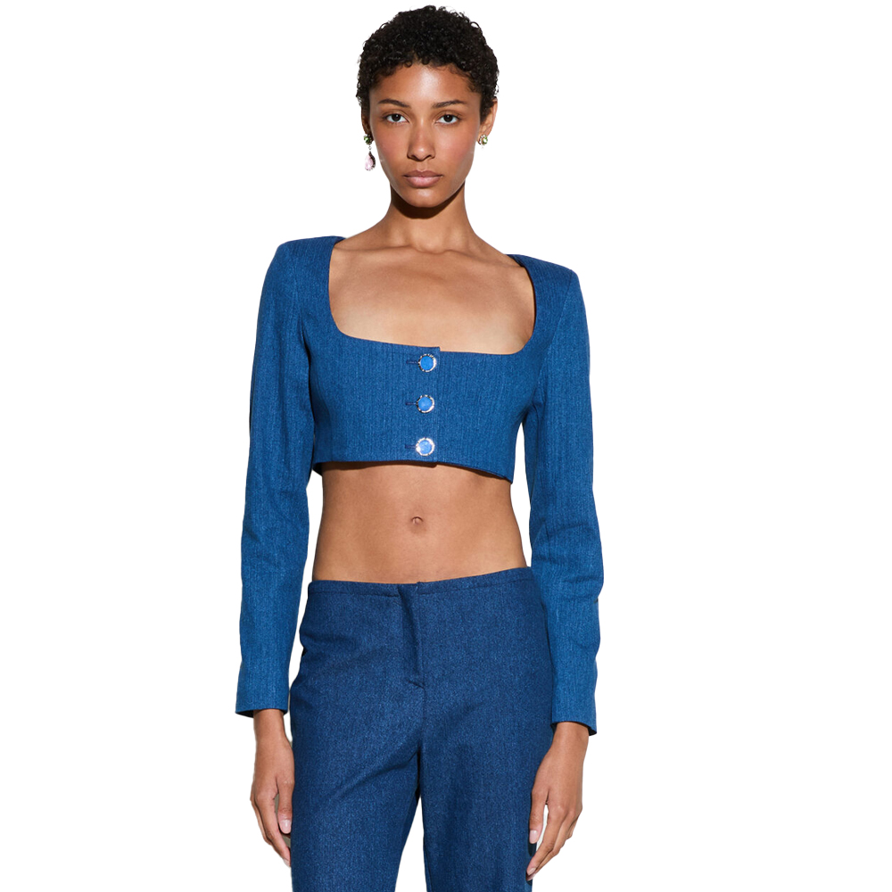 MILKWHITE Crop Square Top Γυναικείο Τοπ - Μπλε