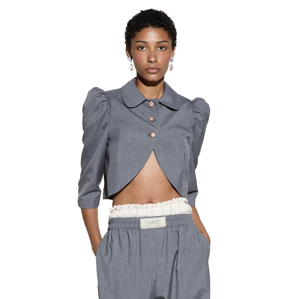 MILKWHITE Crop Blazer Γυναικείο Κροπ Σακάκι - Γκρι