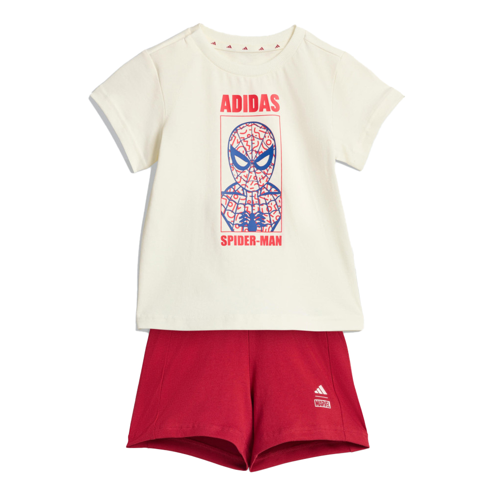ADIDAS Marvel Spider-Man T-Shirt Set Βρεφικό/Παιδικό Σετ Σορτς - Κοντομάνικη Μπλούζα - Κρεμ