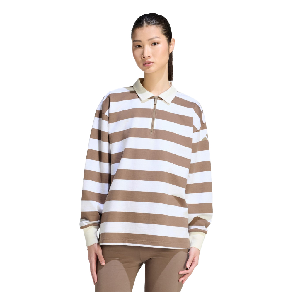 ADIDAS Essentials Contemporary French Terry Longsleeve Polo Γυναικεία Μπλούζα Πόλο - Μπεζ