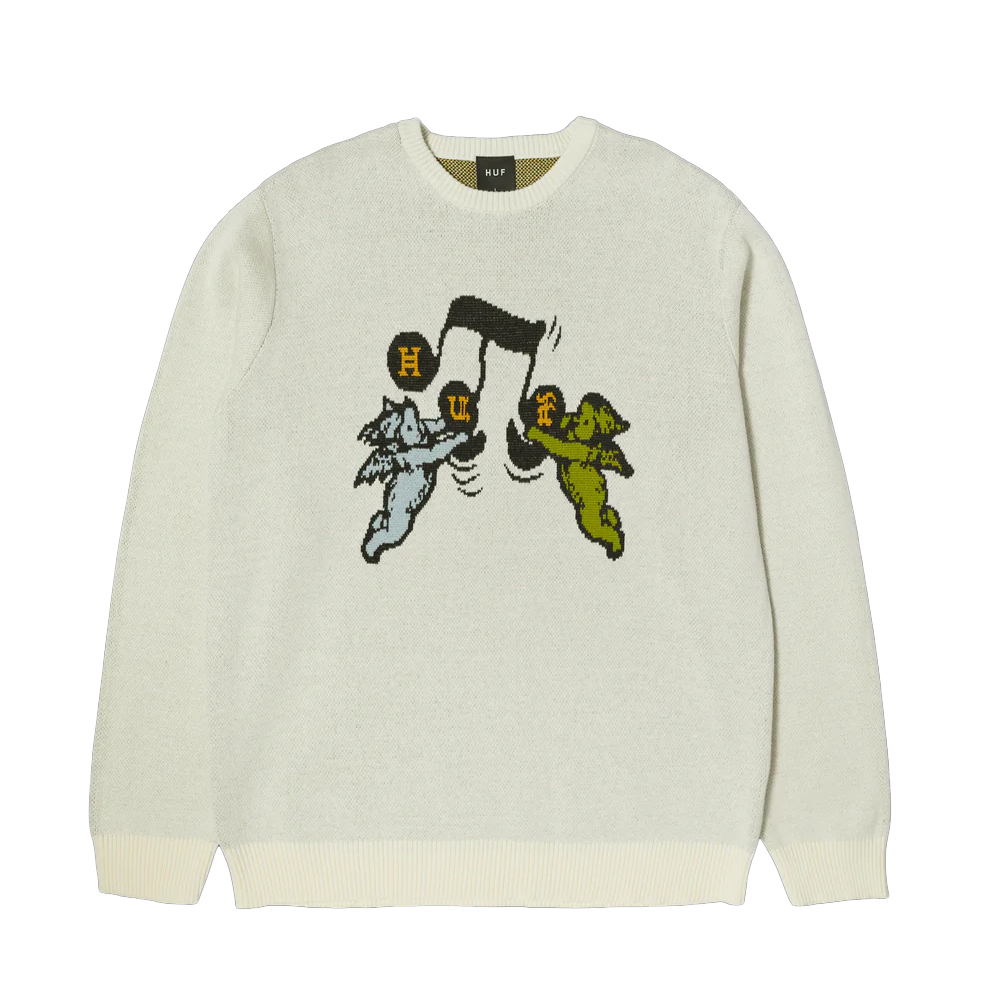 HUF Song Intarsia Sweater Unisex Πουλόβερ - Κρεμ