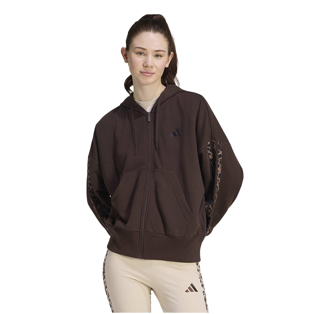 ADIDAS Essentials Animal Print 3-Stripes Γυναικεία Ζακέτα με κουκούλα - Καφέ