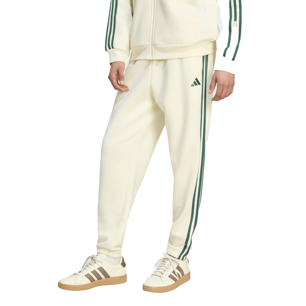 ADIDAS 3-Stripes Fleece Tapered Cuffed Pants Ανδρικό Παντελόνι Φόρμας - Κρεμ