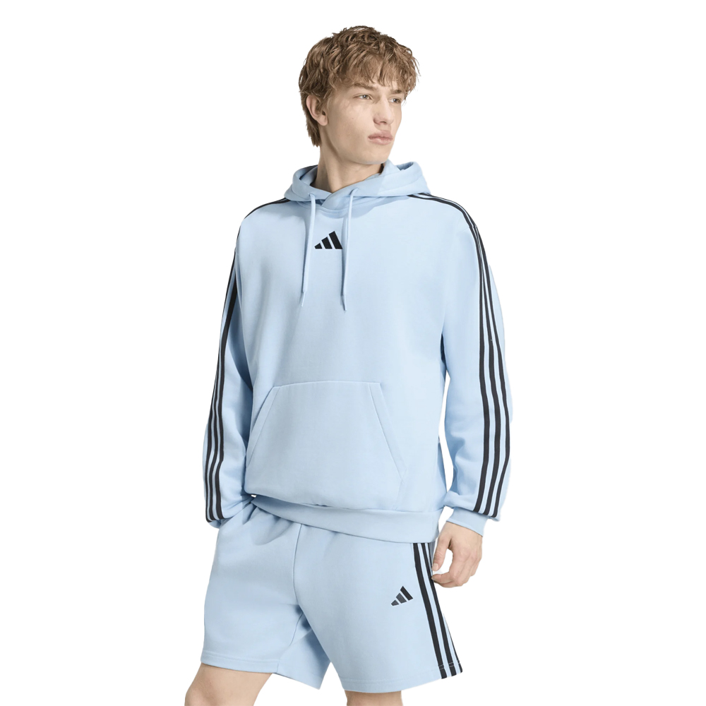 ADIDAS 3-Stripes Fleece Hoodie Ανδρικό Φούτερ με κουκούλα - Γαλάζιο