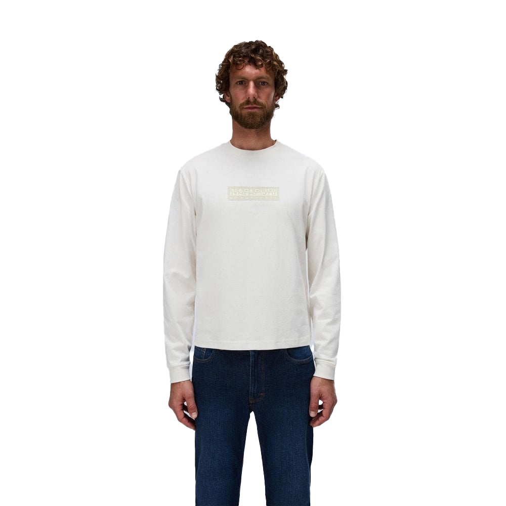 NAPAPIJRI S-Box Logo Long Sleeve Ανδρική Μακρυμάνικη Μπλούζα - Κρεμ