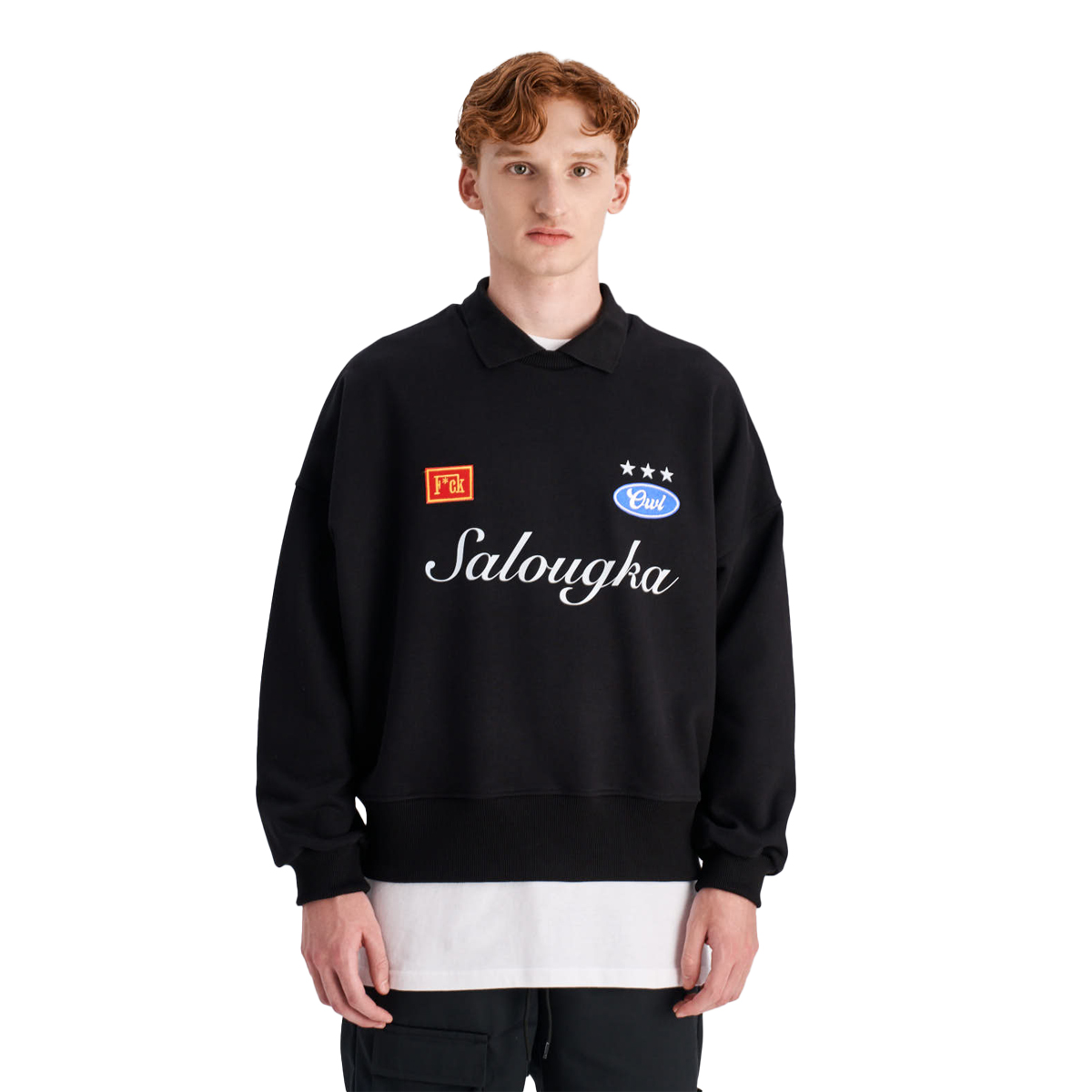 OWL Polo Sweater Black 490gsm Salougka Unisex Φούτερ - Μαύρο
