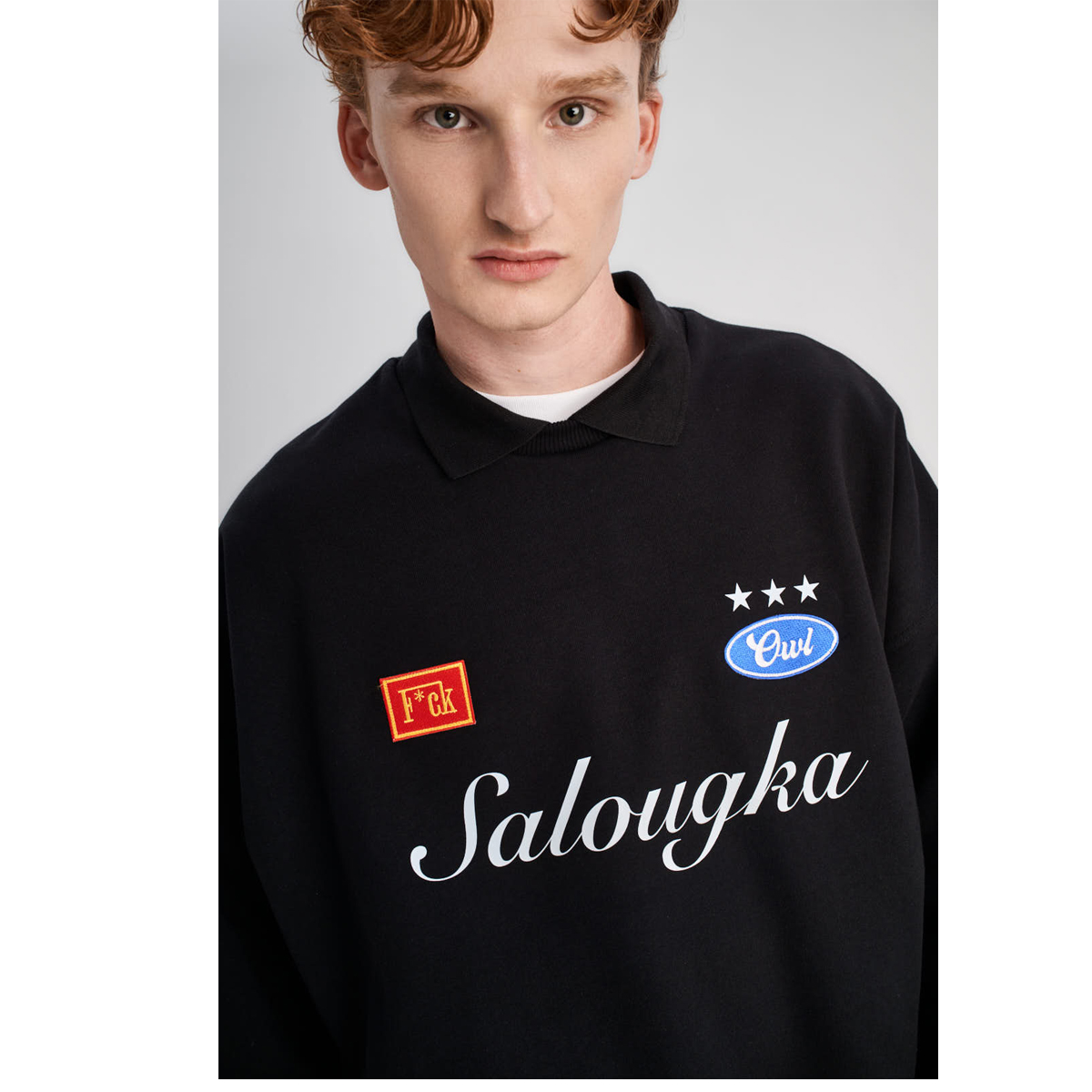 OWL Polo Sweater Black 490gsm Salougka Unisex Φούτερ - 2