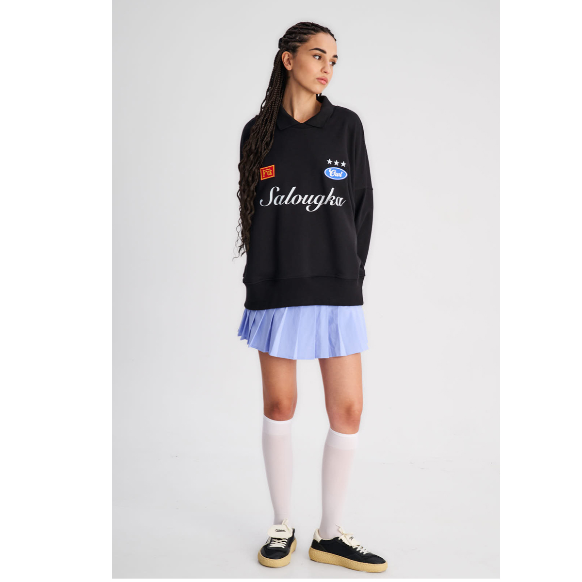 OWL Polo Sweater Black 490gsm Salougka Unisex Φούτερ - 3