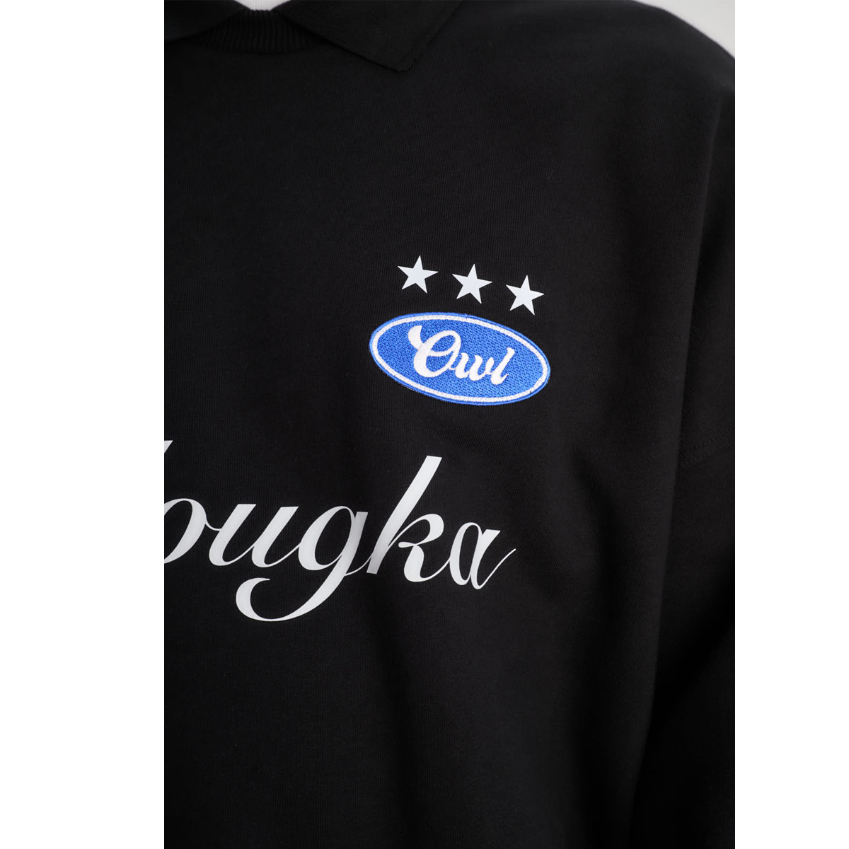 OWL Polo Sweater Black 490gsm Salougka Unisex Φούτερ - 4