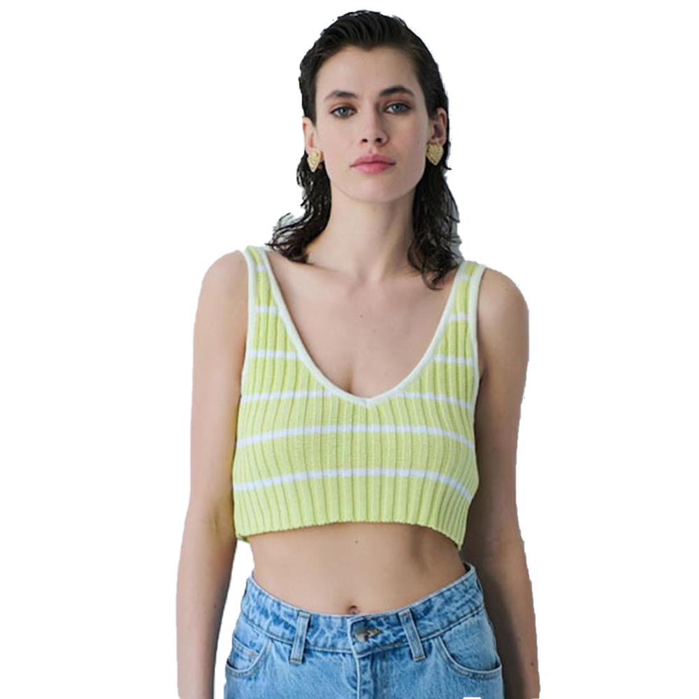 COMBOS KNITWEAR Crop Top Striped Γυναικείο Κοντό Μπλουζάκι - Κίτρινο