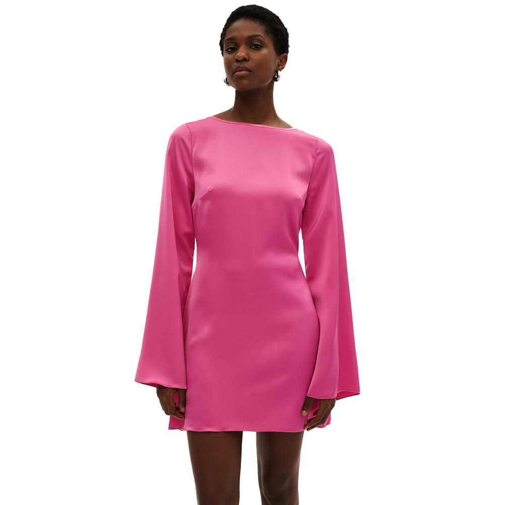 COMBOS KNITWEAR Γυναικείο Φόρεμα Μίνι Σατέν  - Ροζ