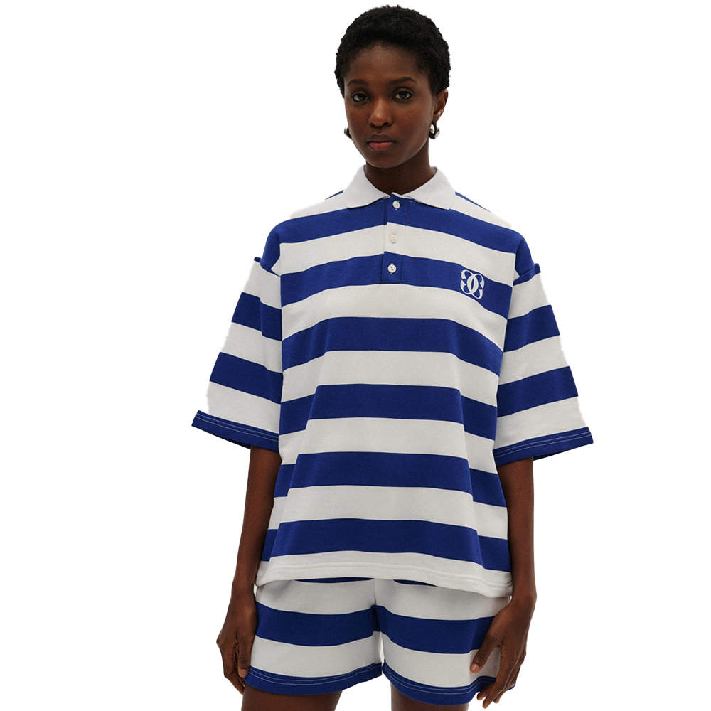 COMBOS KNITWEAR Γυναικείο T-Shirt Ριγέ Πόλο  - Μπλε