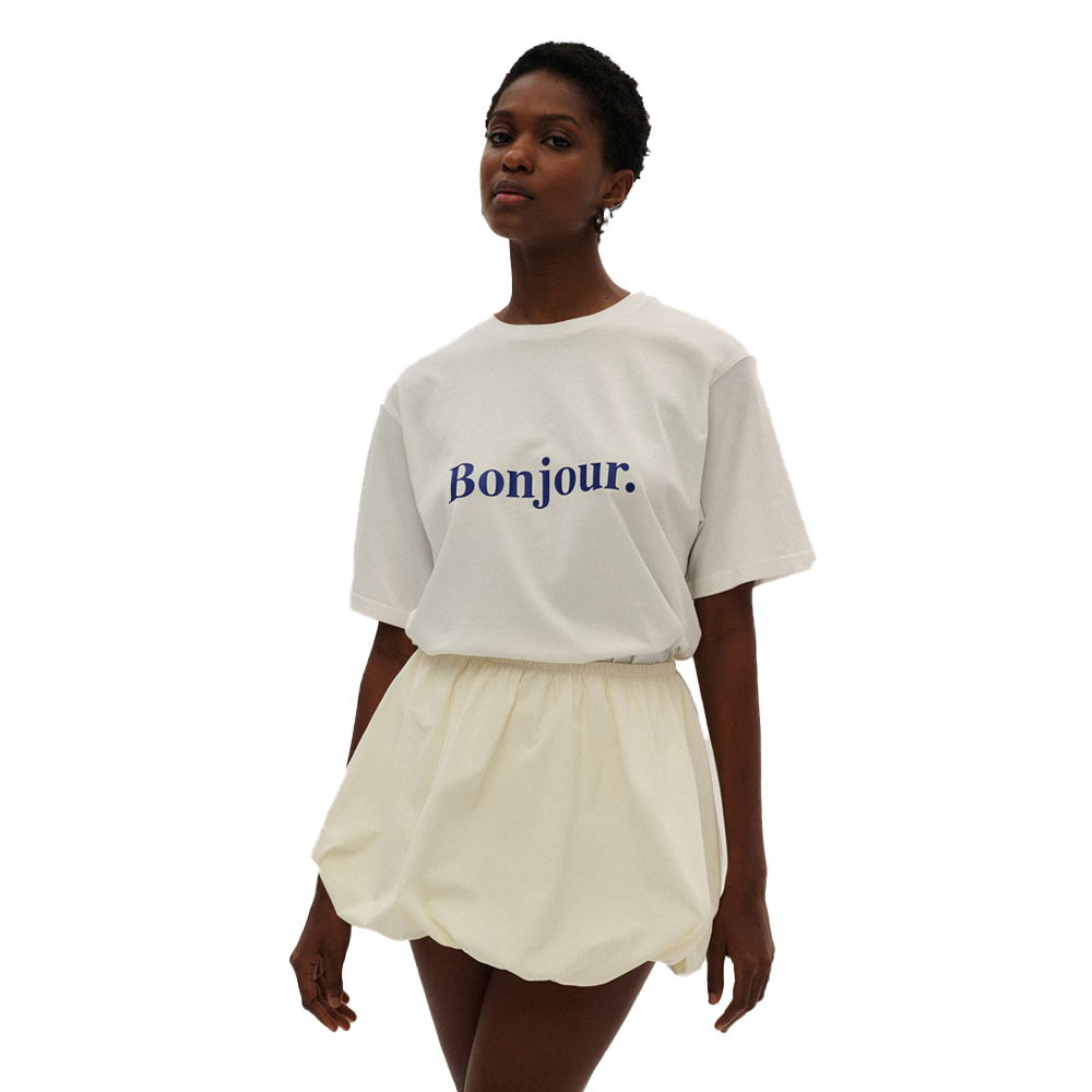 COMBOS KNITWEAR Γυναικείο T-Shirt Bonjour  - Λευκό