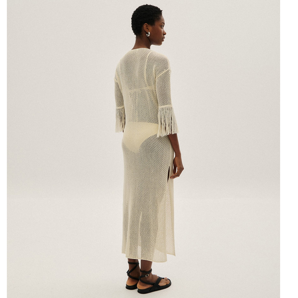 COMBOS KNITWEAR Γυναικείο Φόρεμα Μάξι Με Κρόσσια Στα Μανίκια  - 3